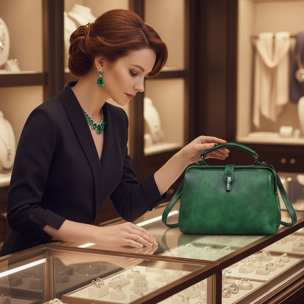 QWQ Vintage Genuine Cowhide Leather Doctor Bag