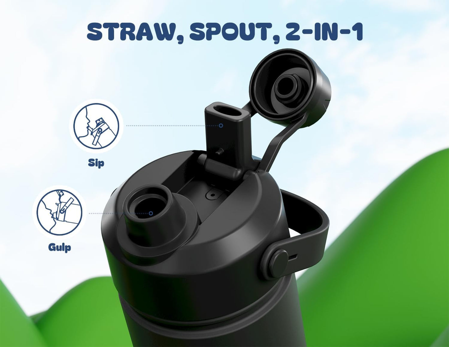 POWCAN Insulated 18oz Non-Slip, Stainless Steel Water Bottles