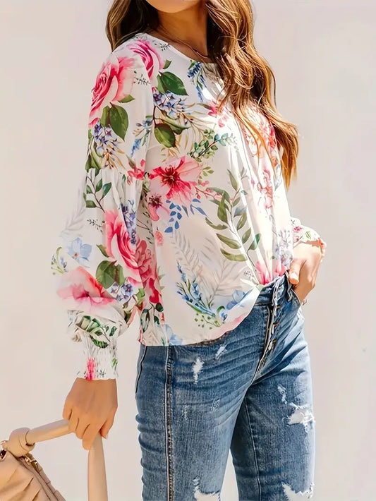 Mia Floral Shirred Cuff Blouse