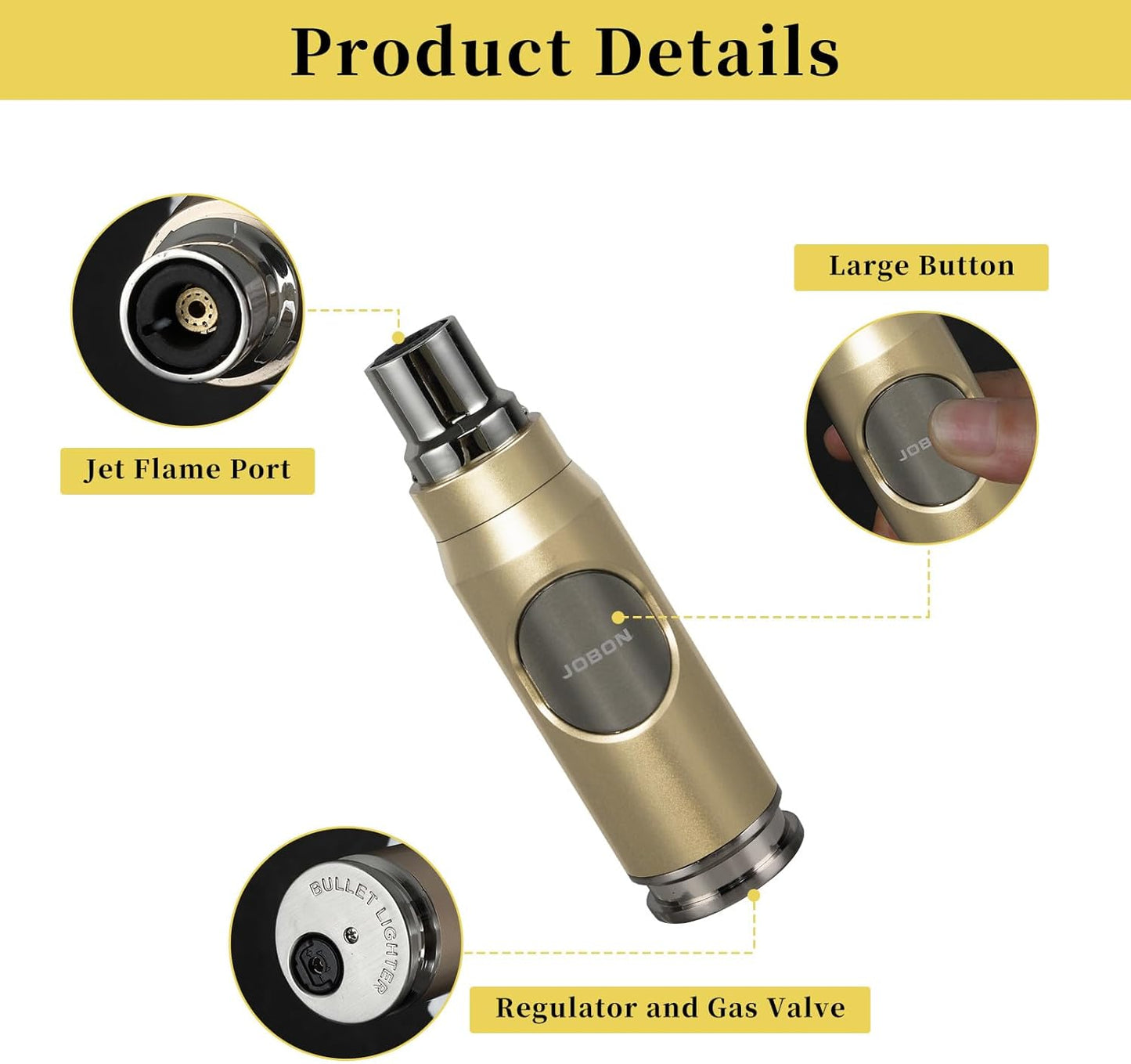 JOBON Metal Bullet Shaped Windproof Butane Lighter