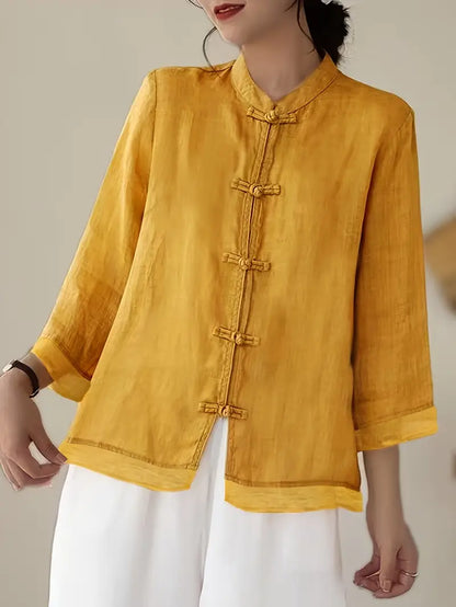 TADAMA Plus Size Mandarin Nehru Collar Top