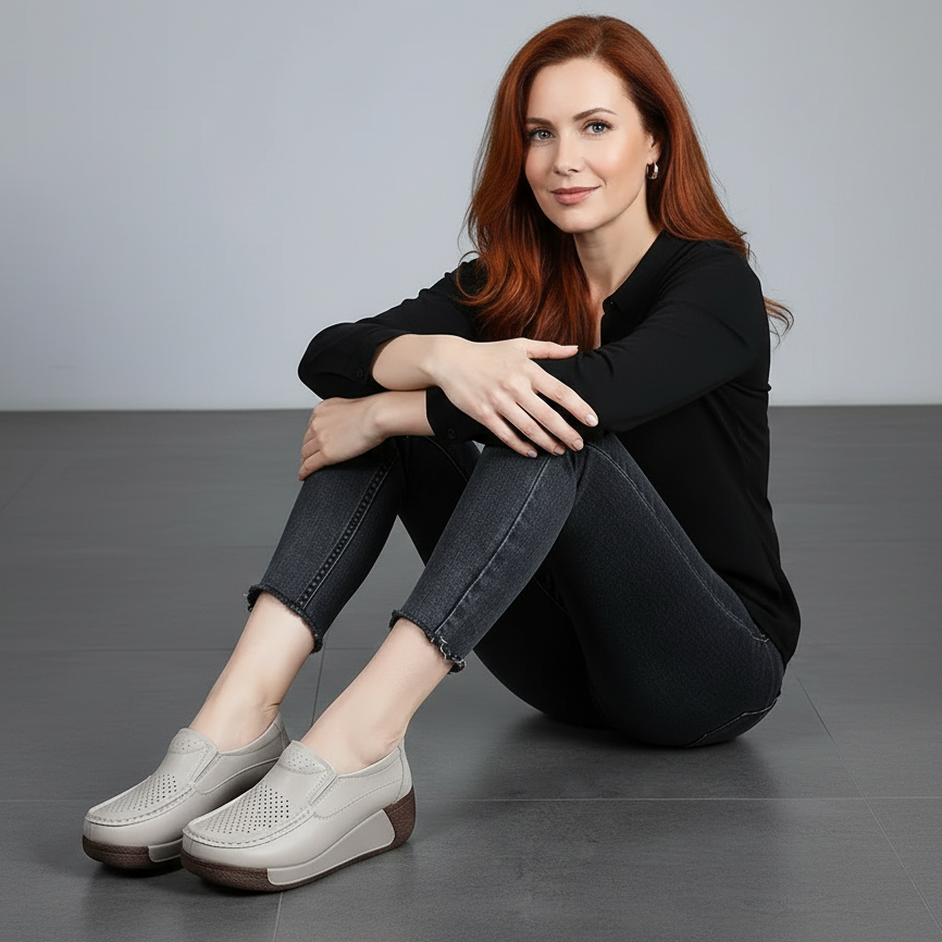 Lightweight Cowhide Leather Slip-On Platform Loafers