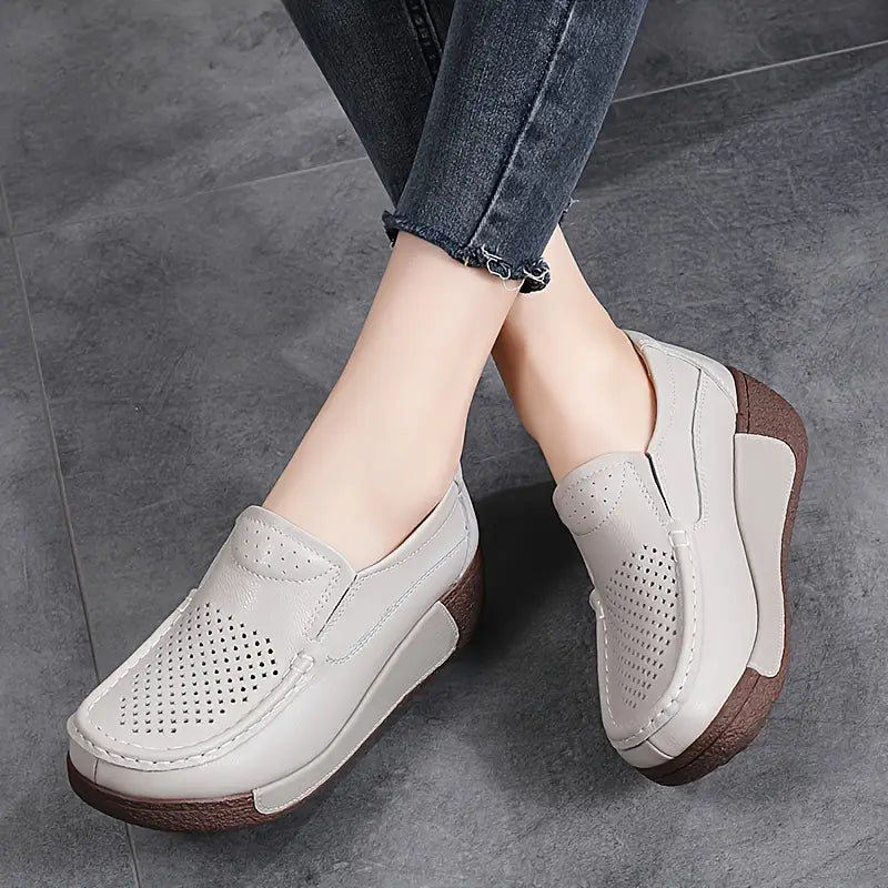 Lightweight Cowhide Leather Slip-On Platform Loafers