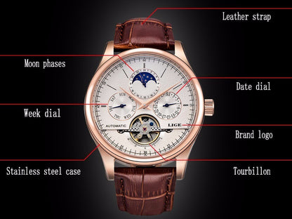 LIGE Belmont Automatic Mechanical Tourbillon Waterproof Watches