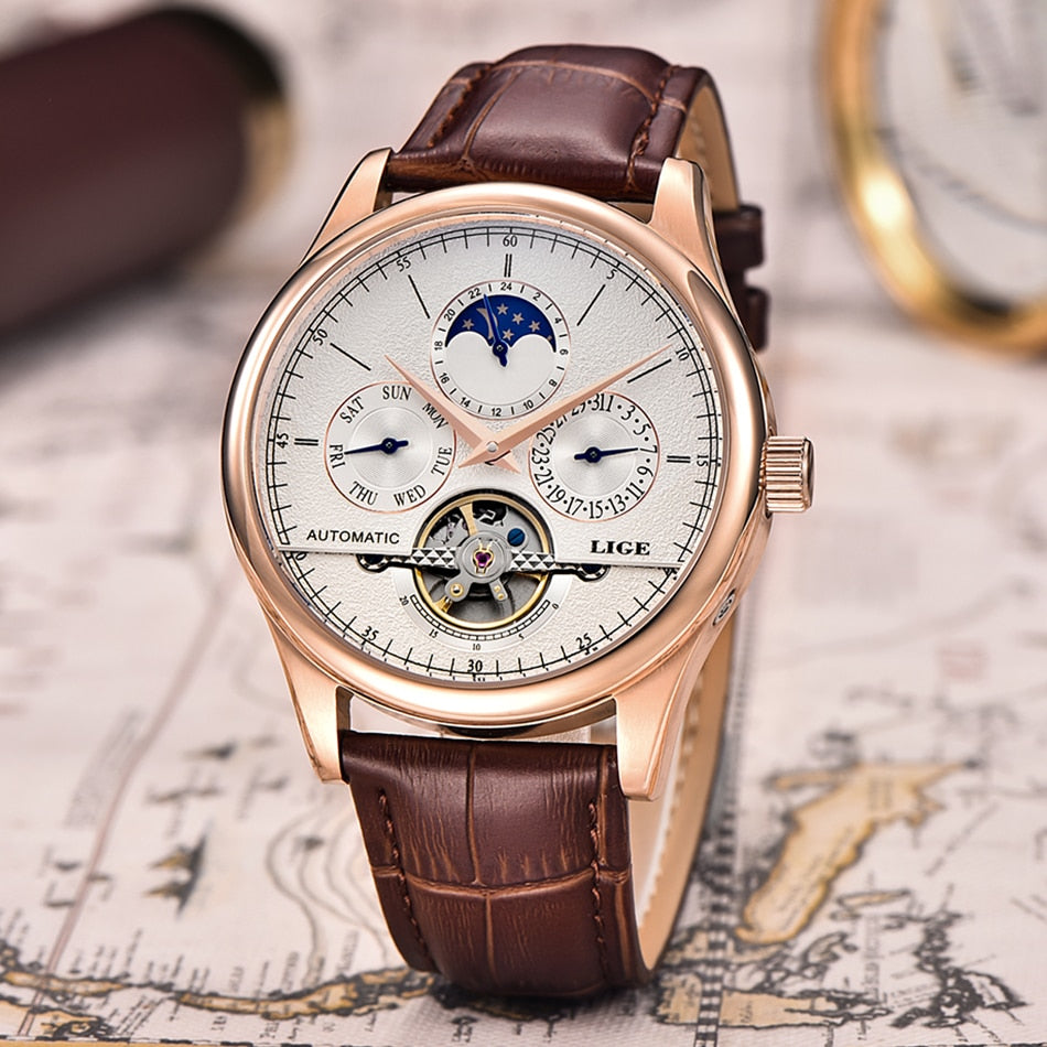 LIGE Belmont Automatic Mechanical Tourbillon Waterproof Watches