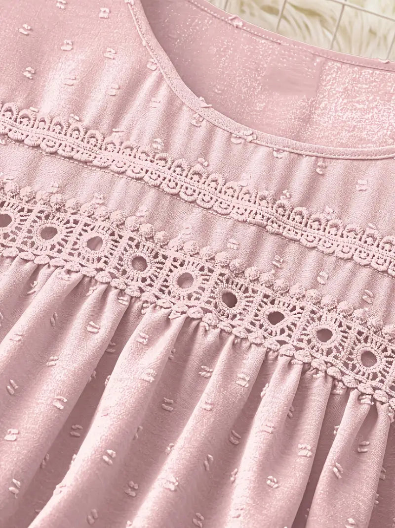 Polka Dot Textured Short Sleeved Blouse Top