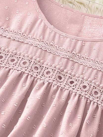 Polka Dot Textured Short Sleeved Blouse Top