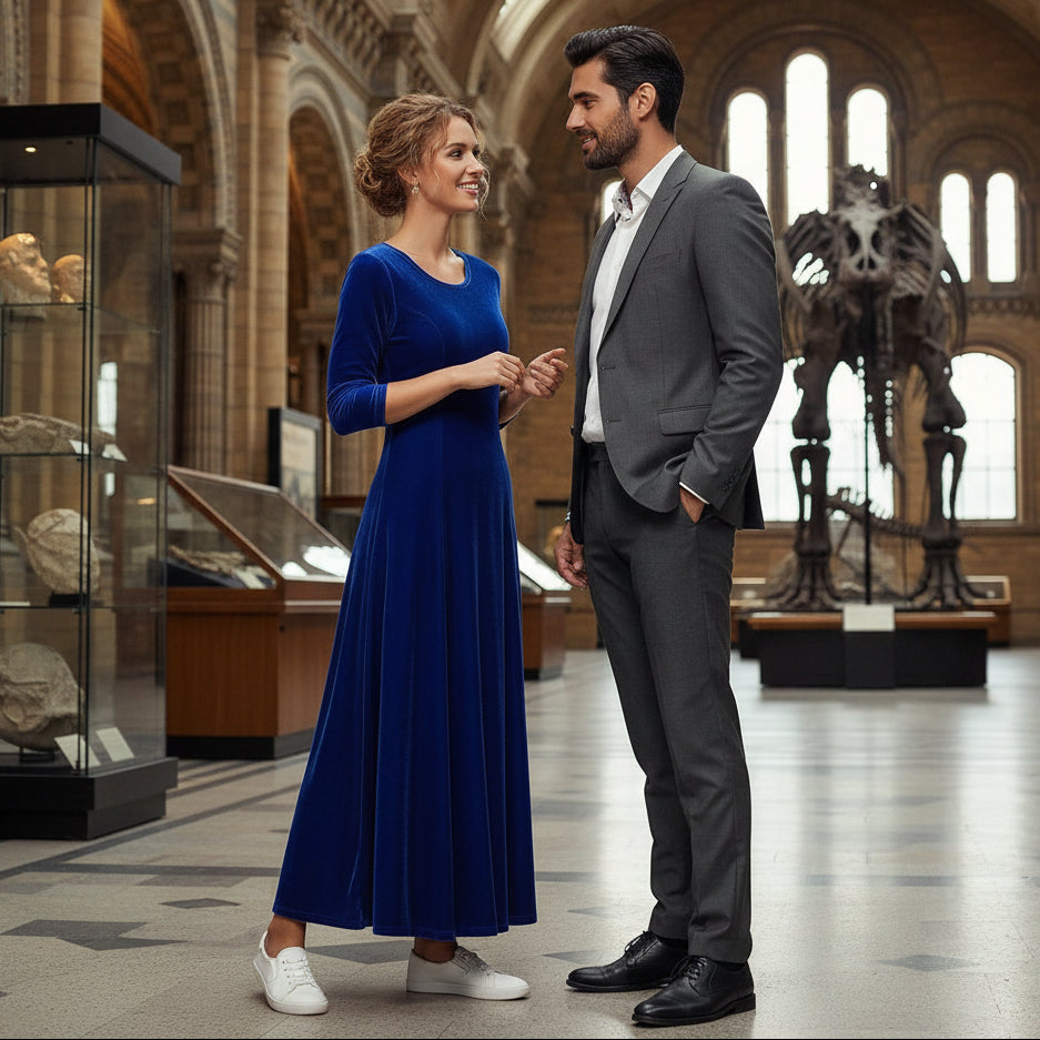 Velvet 3/4 Sleeve Midi Dress