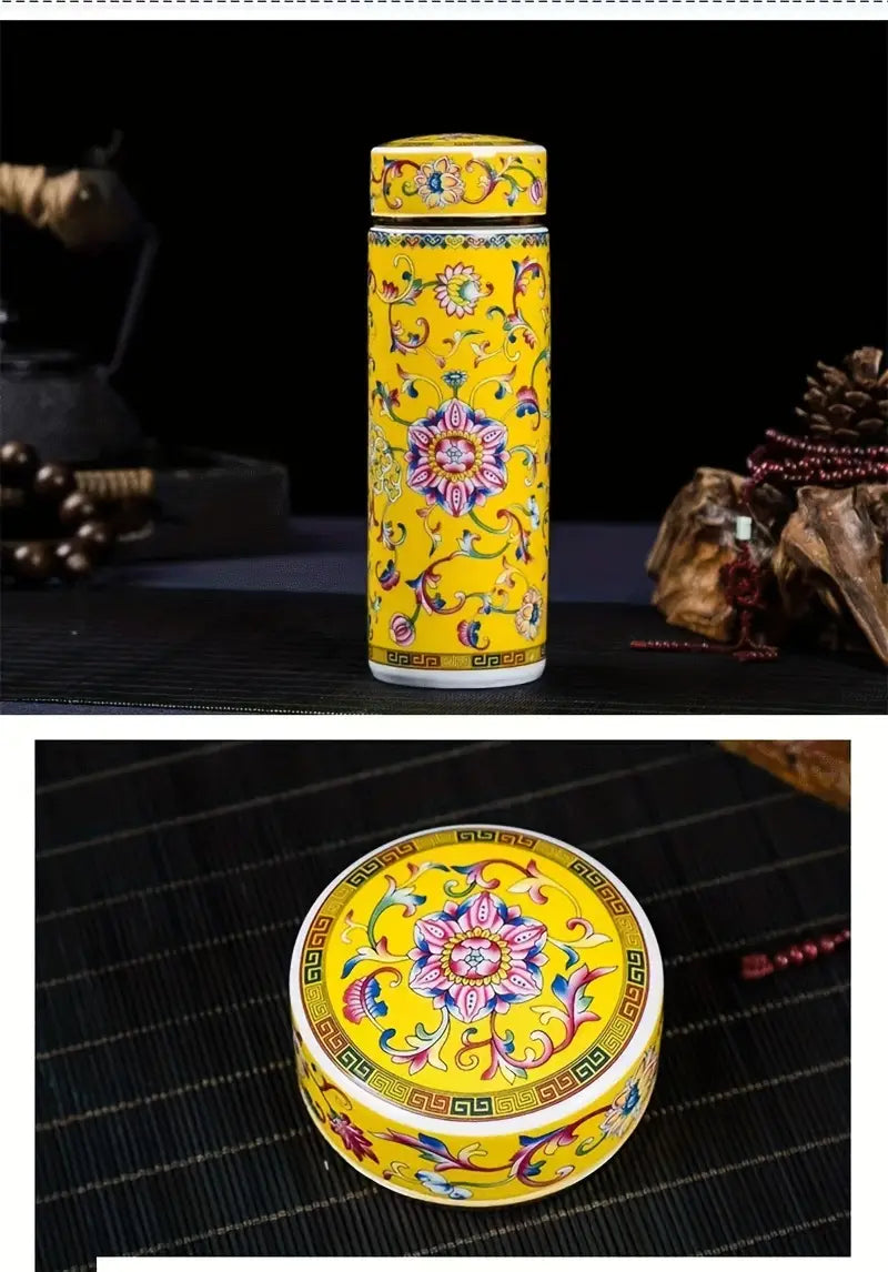 Floral Ceramic Double Insulated Travel Flask