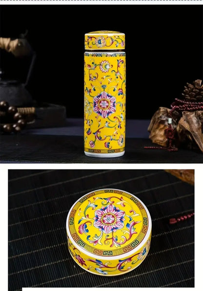 Floral Ceramic Double Insulated Travel Flask
