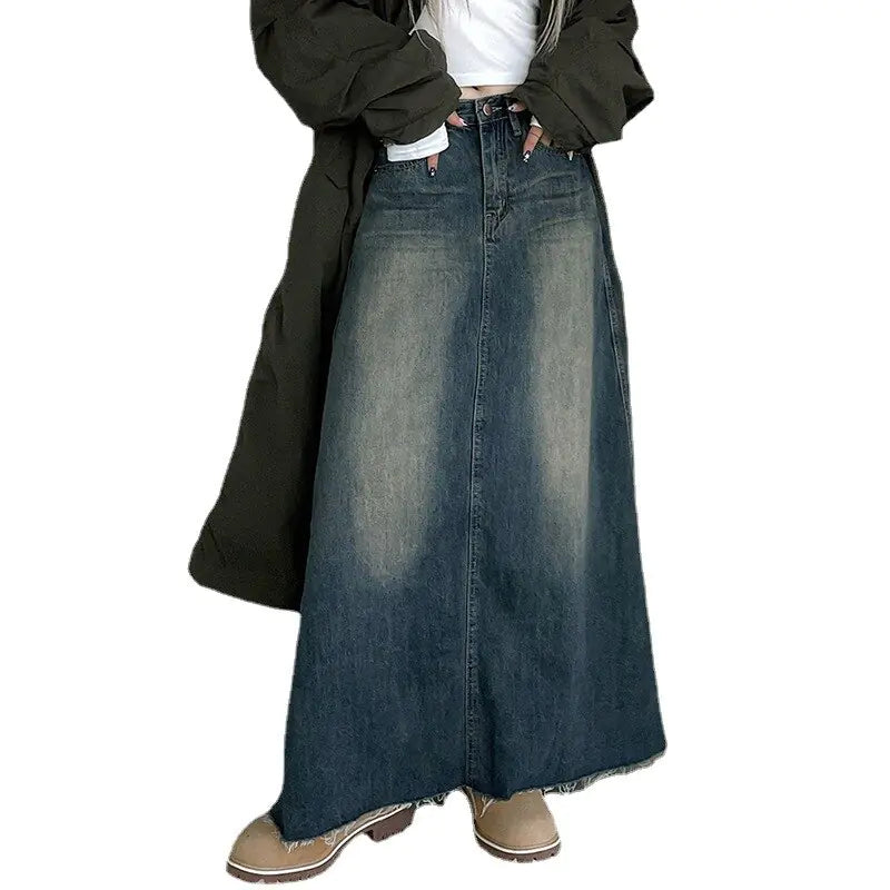 Retro Long Denim Skirt