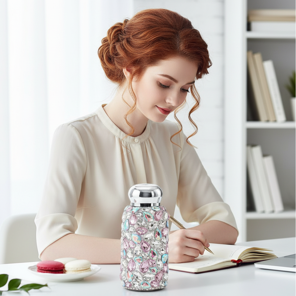 Rhinestone Studded Insulated Vacuum Flask
