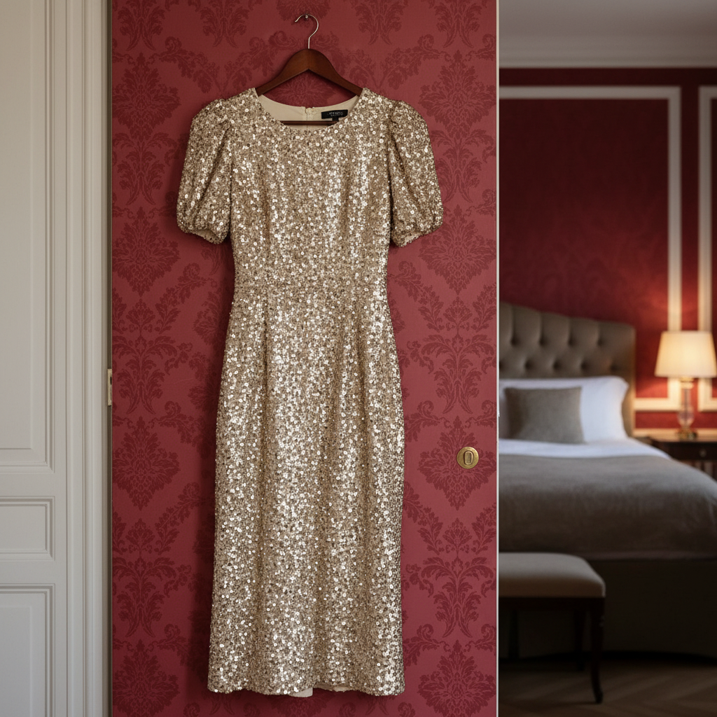 Puff Sleeve Sequin Midi Dress