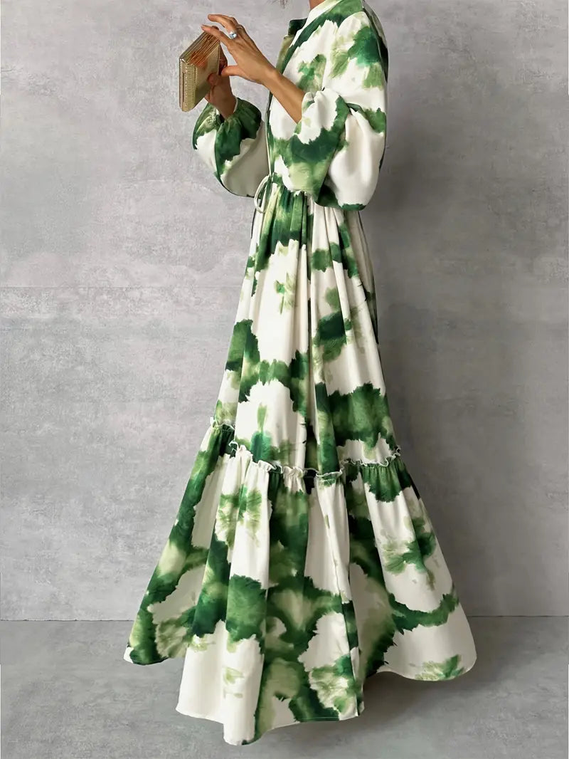 Matilda Boho Green Watercolor Maxi Dress