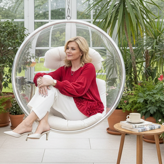 Floral Applique Round-Neck Pleated Blouse Tops