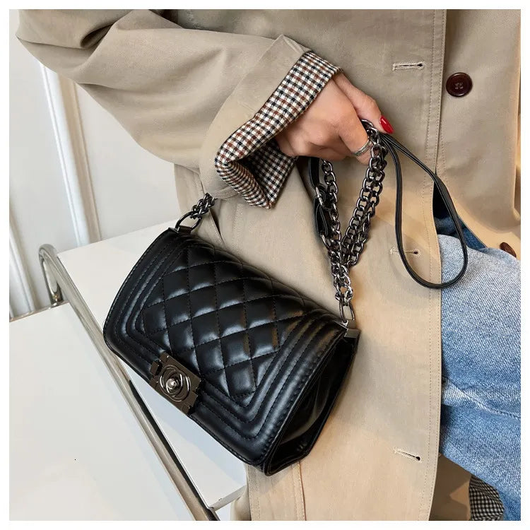 Chanel Style Quilted Chain Crossbody Bag