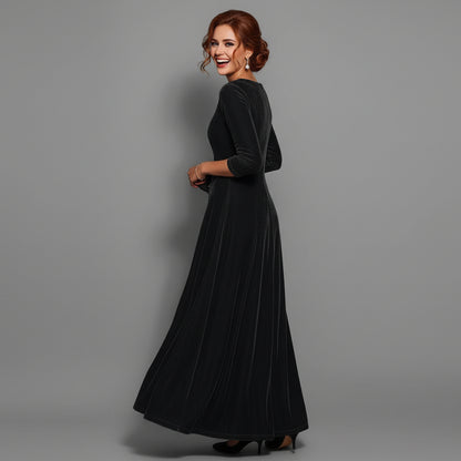 Velvet 3/4 Sleeve Midi Dress