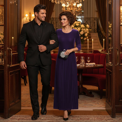 Velvet 3/4 Sleeve Midi Dress