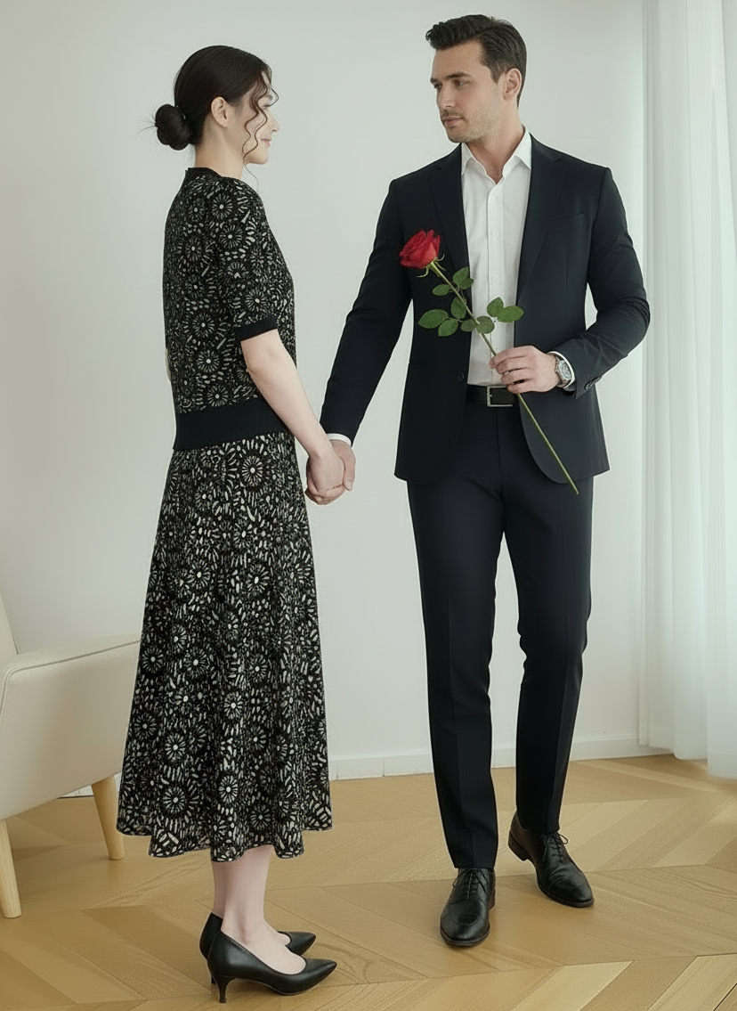 French Retro Midi Two Piece Dress Set