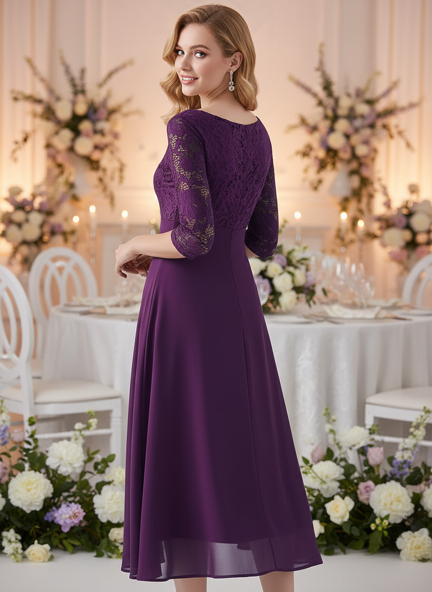 Vogue Chiffon Lace Midi Dress