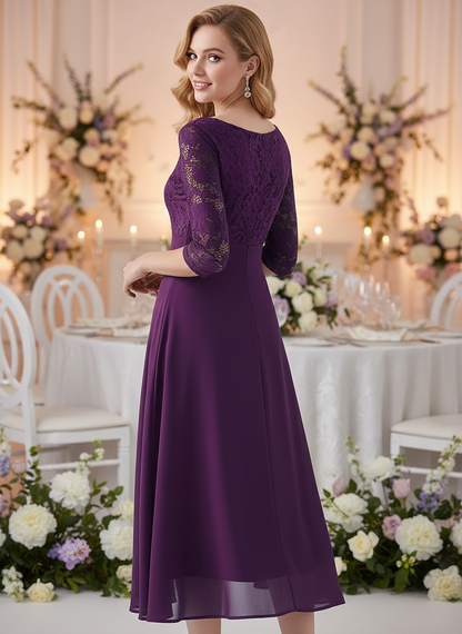 Vogue Chiffon Lace Midi Dress