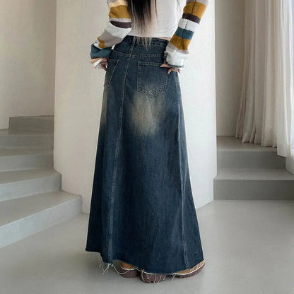 Retro Long Denim Skirt