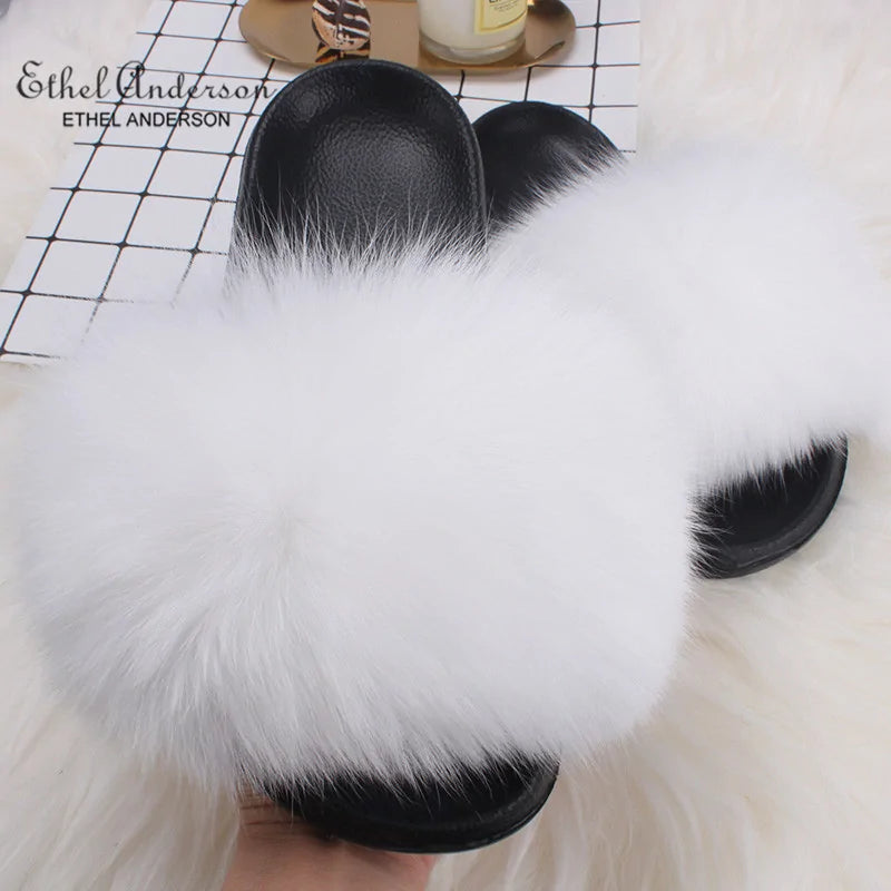 Fox Fur Slide Slippers