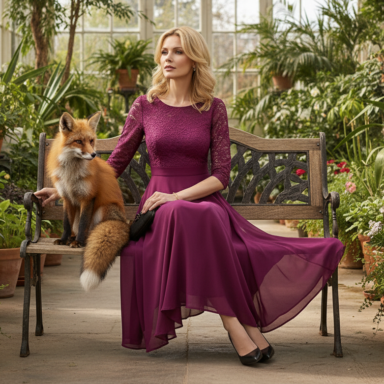 Vogue Chiffon Lace Midi Dress