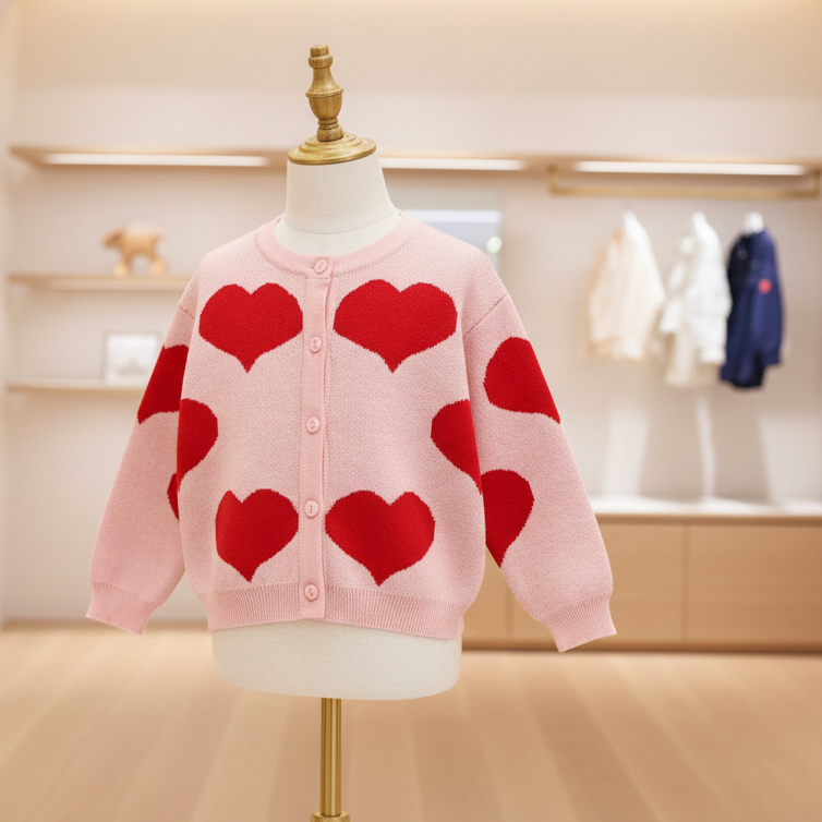 Heart Knitted Girls Cardigan