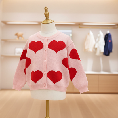 Heart Knitted Girls Cardigan