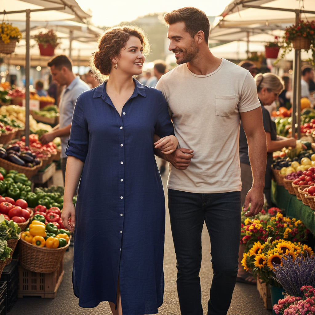 Plus Size Cotton Linen Shirt Dress