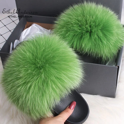 Fox Fur Slide Slippers