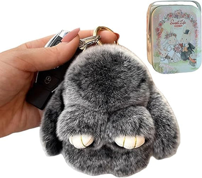 Sweet Life Bunny Lulu - Plush Rabbit Fur Key Ring and Tin