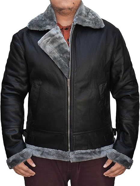 B3 Bomber Black Pilot Leather Fur Jackets