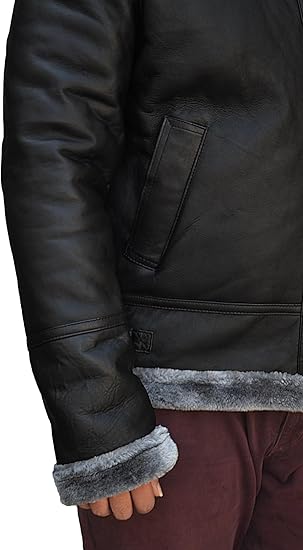 B3 Bomber Black Pilot Leather Fur Jackets