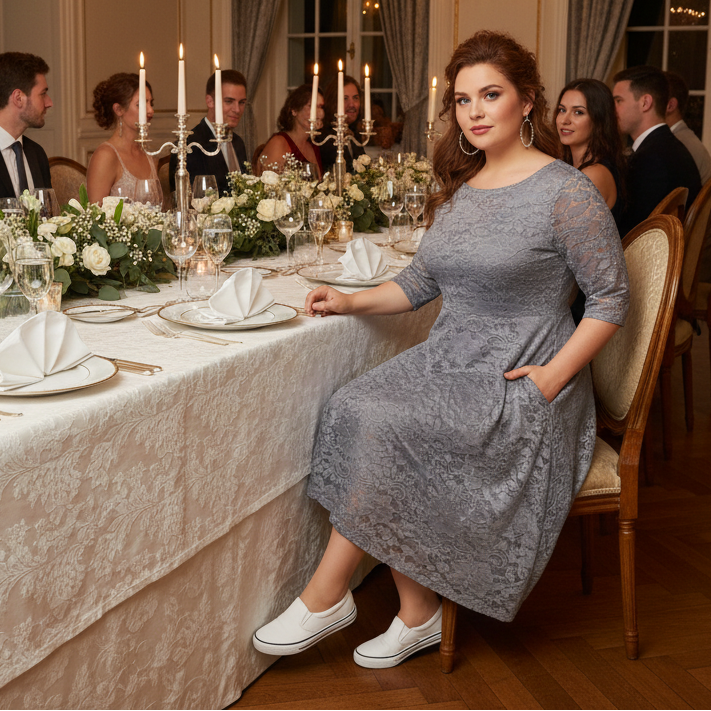 Chic Plus Size Lace Midi Dress