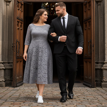 Chic Plus Size Lace Midi Dress