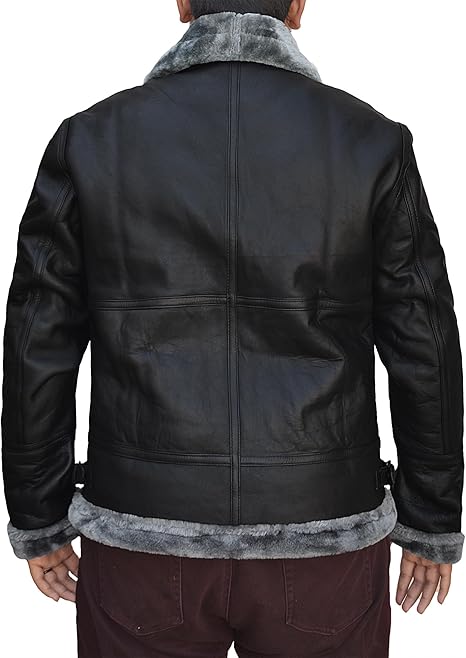 B3 Bomber Black Pilot Leather Fur Jackets