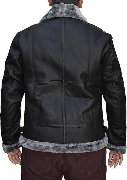 B3 Bomber Black Pilot Leather Fur Jackets