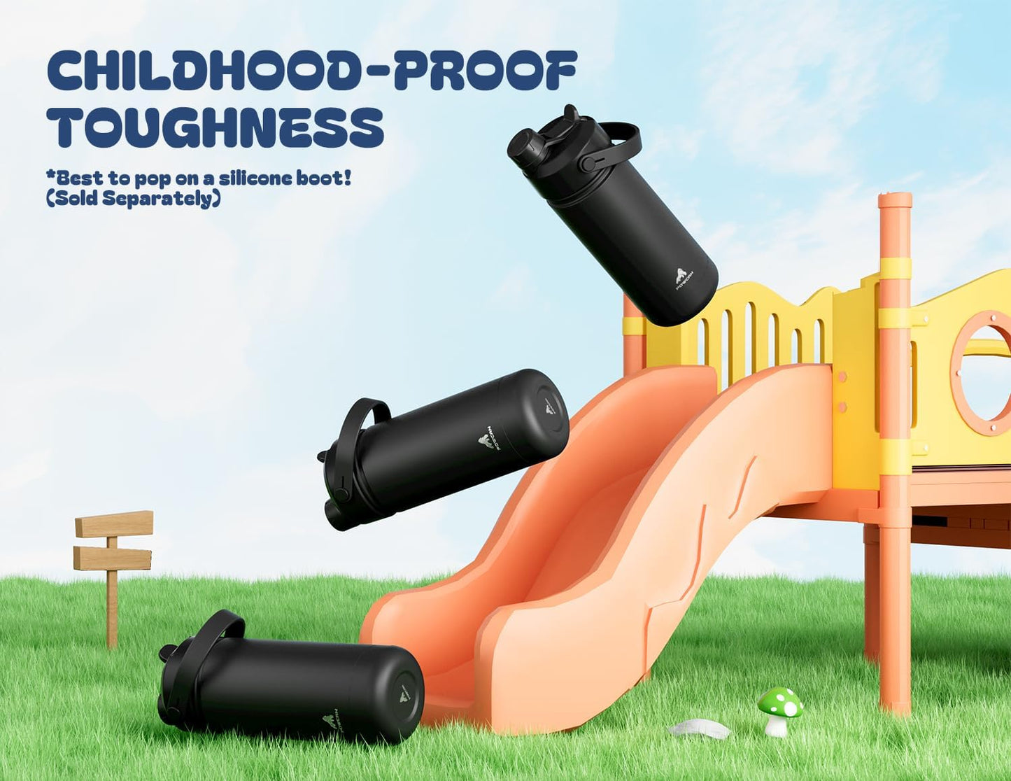 POWCAN Insulated 18oz Non-Slip, Stainless Steel Water Bottles