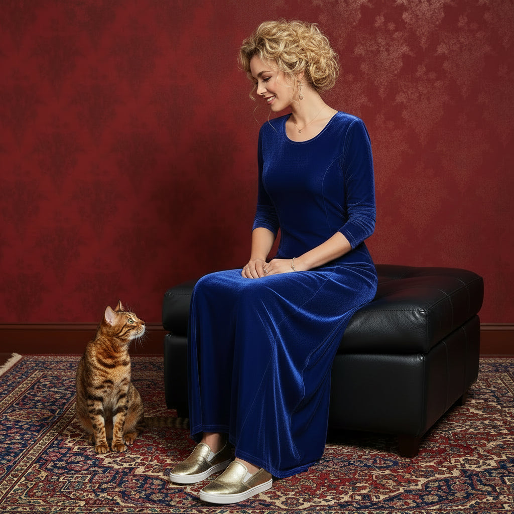 Velvet 3/4 Sleeve Midi Dress