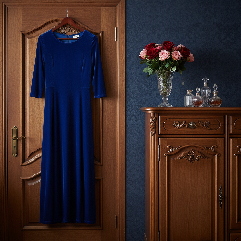 Velvet 3/4 Sleeve Midi Dress