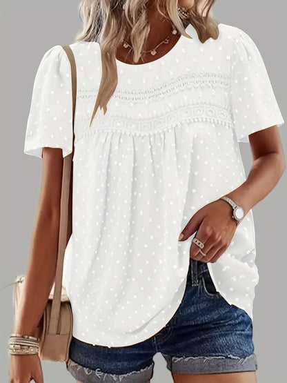 Polka Dot Textured Short Sleeved Blouse Top