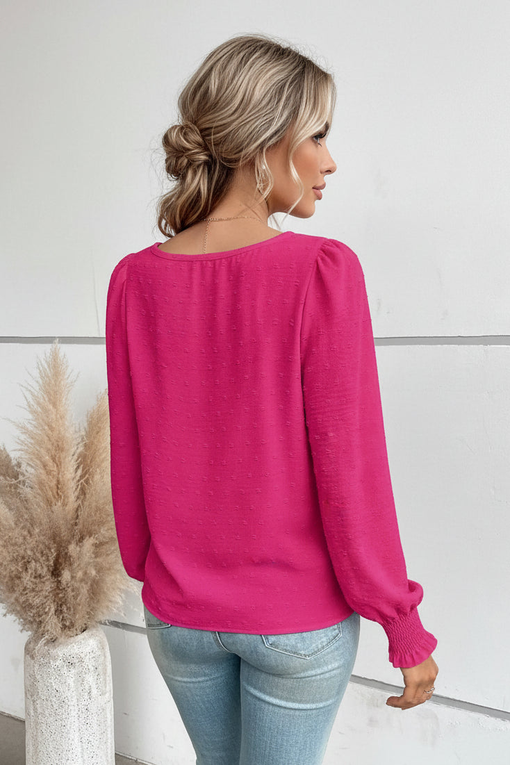 Emery Rose Shirred Long Sleeve Tops