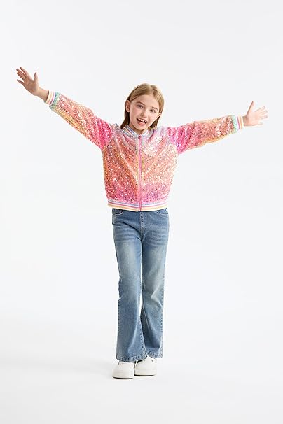 LOLANTA Girls Gradient Sequined Bomber Jackets