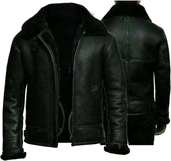 B3 Bomber Black Pilot Leather Fur Jackets