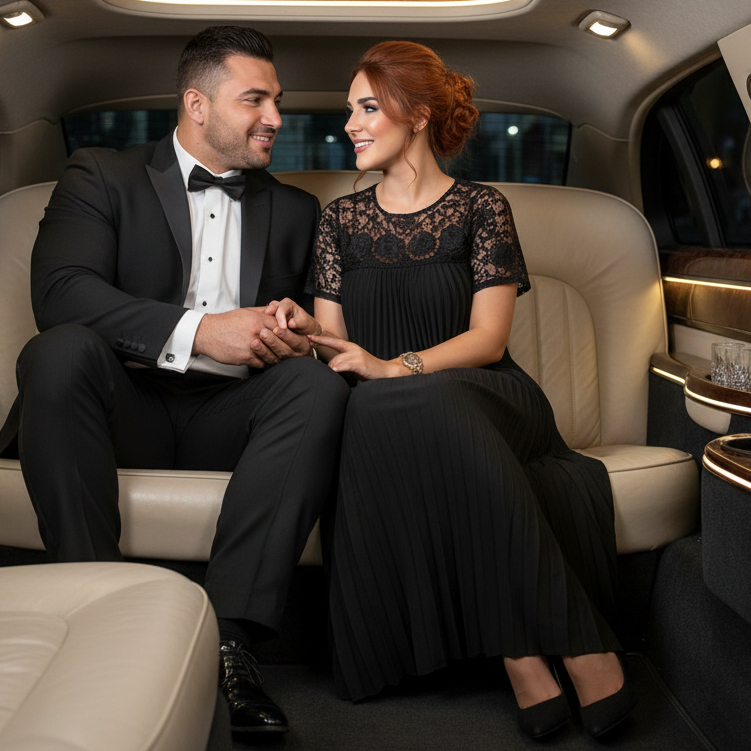 Plus Size Elegant Lace Trim Pleated Dress