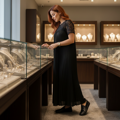 Plus Size Elegant Lace Trim Pleated Dress