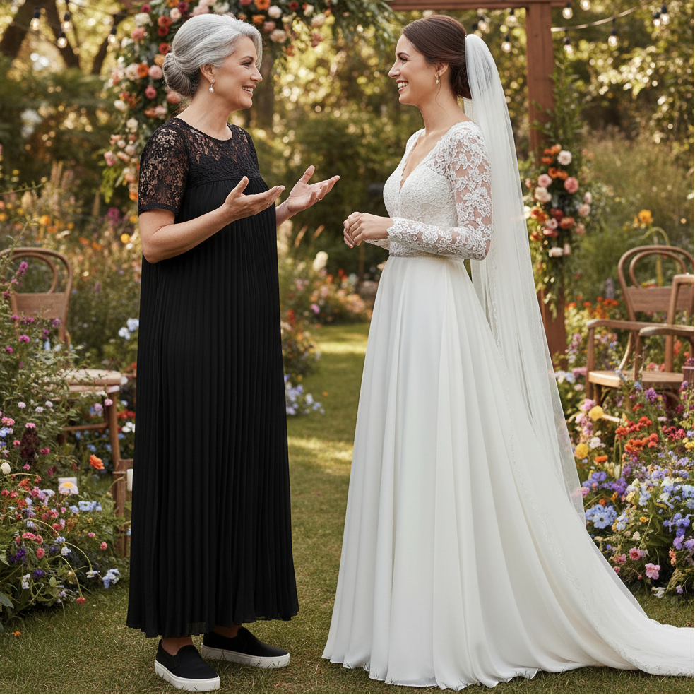 Plus Size Elegant Lace Trim Pleated Dress