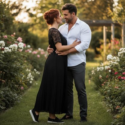 Plus Size Elegant Lace Trim Pleated Dress